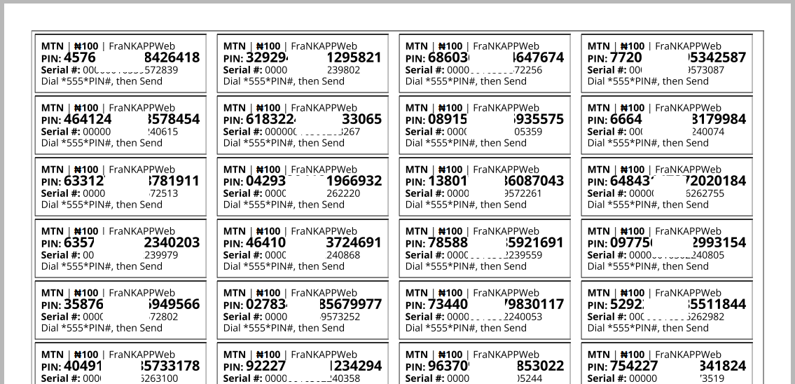 ePINs - Recharge Cards Printing